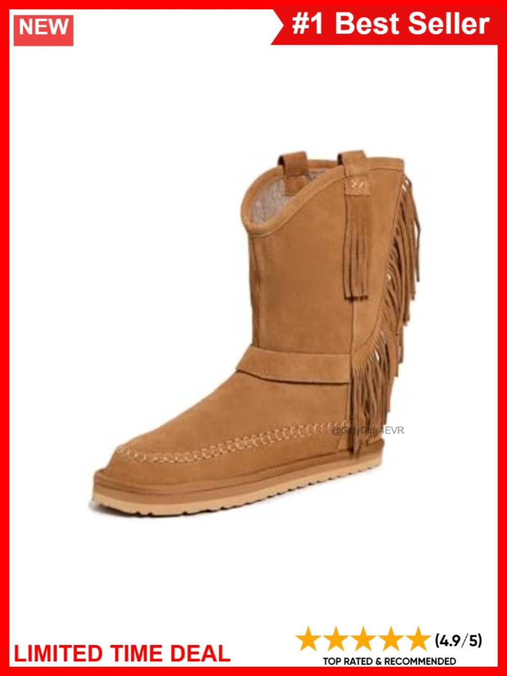 Suede Fringe Moc Toe Pull On Slipper Boots Whipstitch Block Heel Ankle